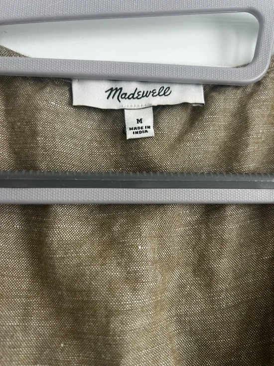 Madewell Button-Front Short Sleeve Linen Dress - Olive Brown - Picture 3 of 4